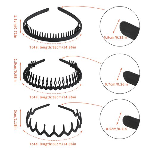 WLLHYF 3 Pieces Sharks Tooth Hair Comb Plastic Non Slip Headband Wavy Teeth Hair Hoop Fashion Effortless Hairband Hair Accessory for Women Girls Men (Style A)