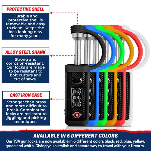 TSA Approved Tactical Gun Case Lock | Protective Rubber Sleeve & Cut-Resistant MonoShaft | Secure Single Shaft Padlock for Guns Luggage Rifles Pistols & Revolver Cases - Child Safe