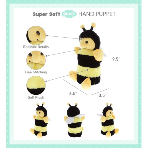 DolliBu Honeybee Plush Hand Puppet - Soft Bee Puppet Stuffed Animal Hand Puppet Toy, Perfect for Puppet Show Games, Puppet Theater Show for Kids, Toddlers, Cute Puppets for Educational Toy - 10 Inch