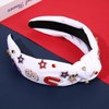mokkia 4th of July Headband for Women American Flag Star Knotted Headbands Red White and Blue Rhinestone Crystal Top Knot Headbands Patriotic 4th of July Accessories Party Favors (Letter USA 7)