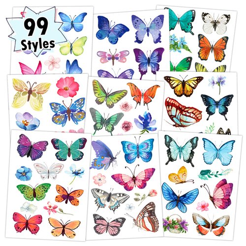 Partywind 10 Sheets Butterfly Temporary Tattoos for Kids Girls Women, Butterfly Fake Tattoo Stickers for Party Supplies Favors, Waterproof Butterfly Tattoos for Body Art Accessories
