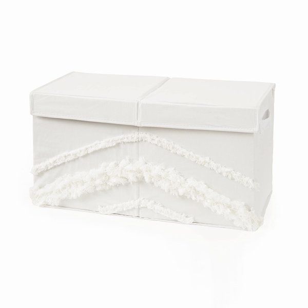 Sweet Jojo Designs Ivory Boho Bohemian Girl or Boy Small Fabric Toy Bin Storage Box Chest For Baby Nursery or Kids Room Gender Neutral Off White Farmhouse Chic Unisex Minimalist Fringe Macrame
