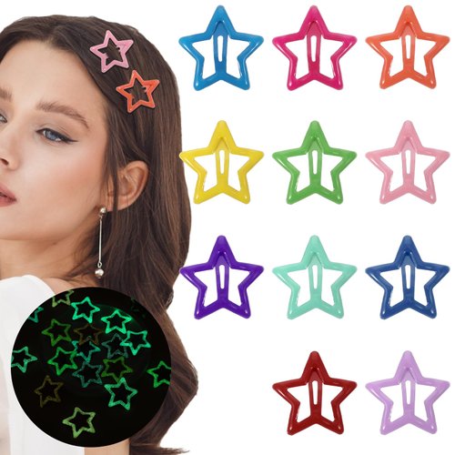 44 PCS Luminous Star Hair Clips,Glow in The Dark Star Clips,Metal Snap Star Hair Accessories,Colorful Small Hair Clips for Styling Festival Accessories