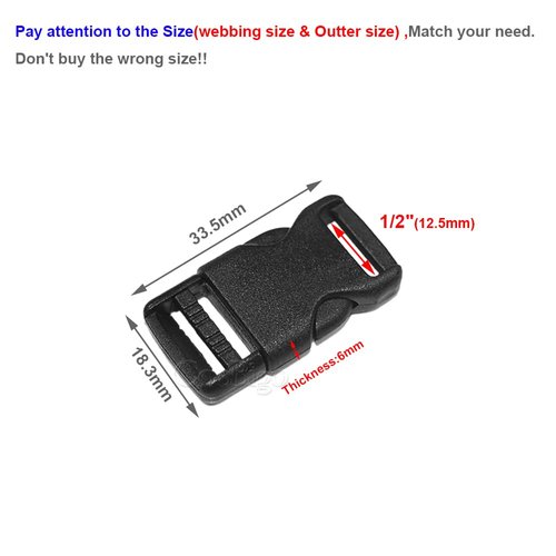 CooBigo 10pcs 1/2"(12.5mm) Side Release Buckles Plastic Black Quick Adjustable Buckle For Backpack Strap DIY Pets Collar Accessory