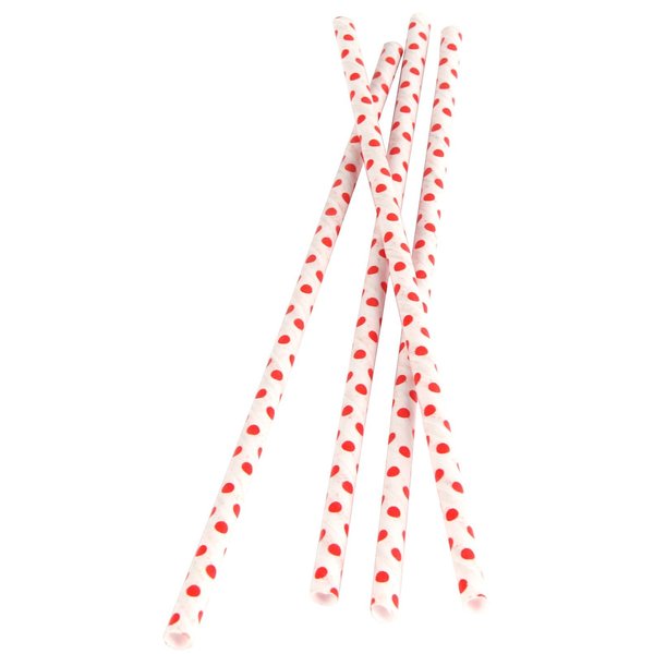 Kikkerland Biodegradable Paper Straws, Red Polka Dots, Box of 144, Red/White