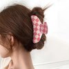 Checkered Hair Claw Clips for Women Cute Claw Clip Pack, Checkered Hair Clips for Girls Medium Size Hair Claws for Thick Hair Checkered Claw Clips No-Slip Grip Aesthetic Hair Accessories (Pink-white)