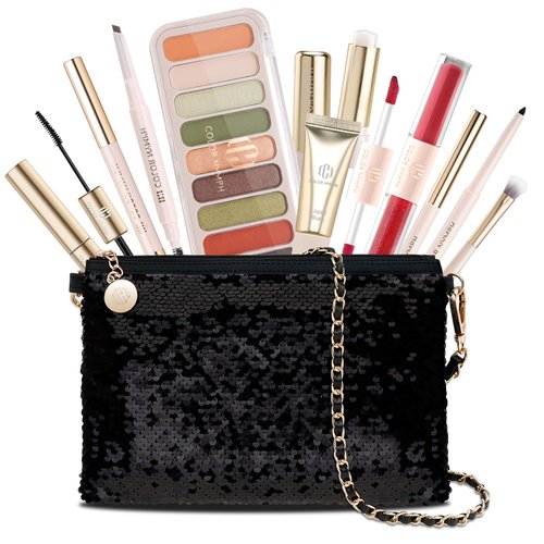 Color Nymph Teen Girls Makeup Kits, All In One Makeup kit For Girls Makeup For Teen Ages 5-16 with Sequin Bag Packed Individually 9 Colors Eyeshadow Liquid Blush Lip gloss Mascara -Orange Green
