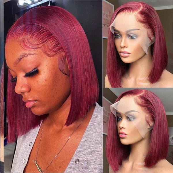 Glueless Wigs Burgundy Bob Wig Human Hair Burgundy Bob Wig 13 * 4 HD 99j Burgundy Lace Front Wigs Human Hair 8in Straight Wigs for Black Women