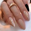 Almond Press on Nails Short Medium BAOYAALIN, Glitter Fake Nails with Gold Swirl Design Gel Glue on Nails for Women Girls Full Cover Acrylic Artificial False Stick on Nail for Wedding 24Pcs