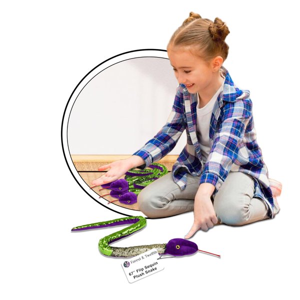 Forest & Twelfth 67” Reversible Flip Sequin Snake Stuffed Animal Toys for Kids, Sensory Fidget Toy, Soft Plush, Cool Room Decor for Girls & Boys (Lime Green)