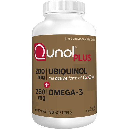 Qunol Plus Ubiquinol CoQ10 200mg with Omega 3 Fish Oil 250mg, Extra Strength, Antioxidant for Heart & Vascular Health, Natural Supplement for Energy Production, Active Form of Coq10, 90 Count