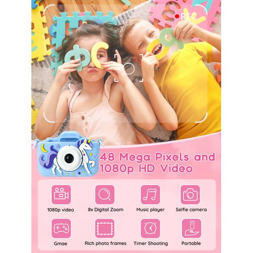 Knagsfa Kids Camera Toys for 3-12 Year Old Girls Boys,Children Digital Video Camcorder Camera with Cartoon Soft Silicone Cover, Best Birthday Festival Gift for Kids - 32G SD Card Included, Blue