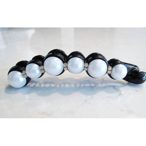 Slim pearl and crystal banana hair claw clamp clip