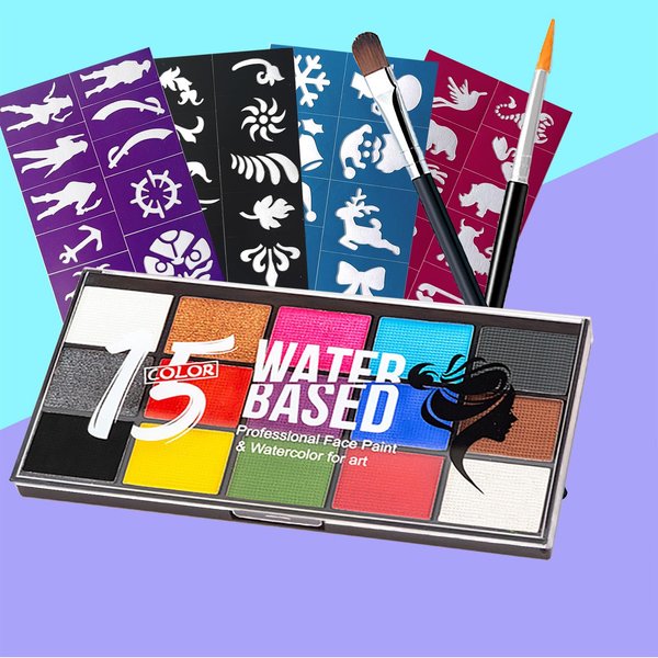 15 Colors Face Painting Kit for Kids Party,Cosplay,Clown,Costume Makeup Pallet-Parties,Birthday,Halloween Face and Body Paint Berggers