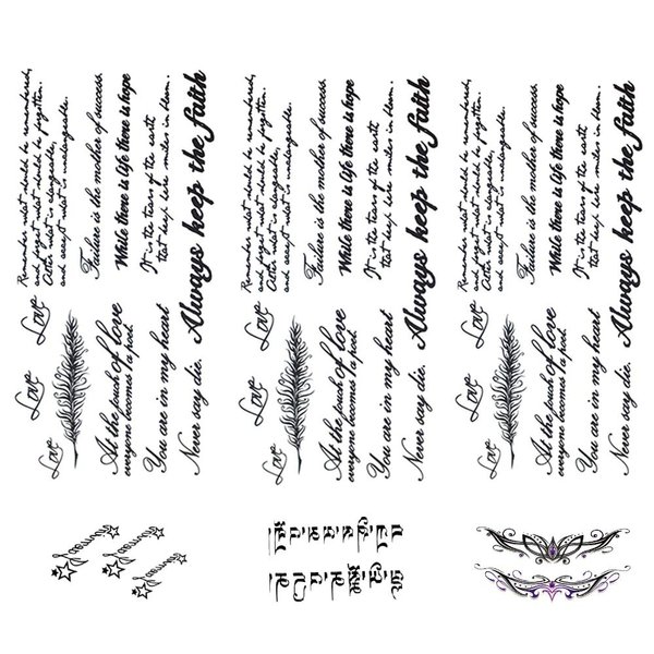 Yesallwas 6 Sheets word temporary tattoos unisex,Waterproof long lasting Fake Tattoos Stickers for for kids girls teens Cool body Art Black Character Tattoo