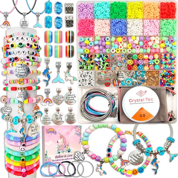 leitait Girls Toys Bracelet Making Kit -3100pcs Beads for Charm Jewelry Making Kit Supplies, Unicorn/Mermaid Crafts Gifts for Girls Age 5-12,Easter Basket Stuffers for Girls