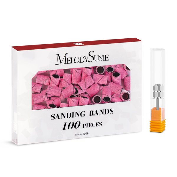 MelodySusie 100 Pcs Nail Drill Bits Sanding Bands for Nail Drill 180 Fine Grit Nail File Sanding Bands for Acrylic Nails Gel Manicures and Pedicure