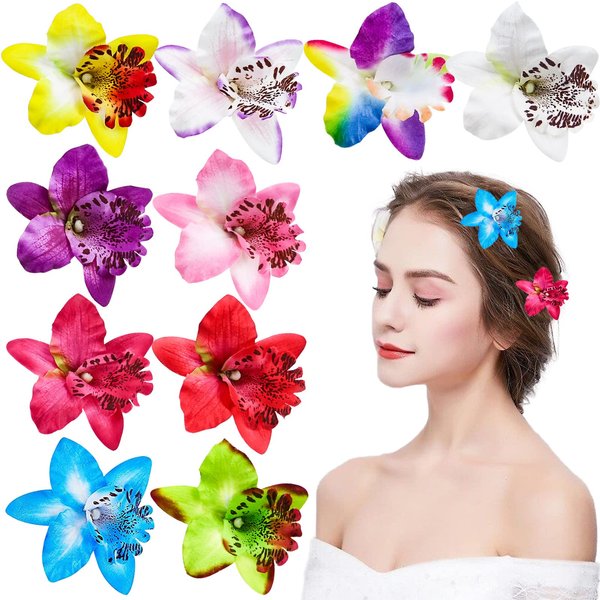 10 PACK Orchid Flower Hair Clips Hawaiian Alligator Clips Big Bohemian Hair Pins Hair Summer Accessories for Bridal Wedding Accessory Hair Barrette Accessories for Women Girls