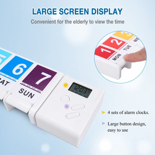 CozyCabin 7 Day Pill Organizer with Reminder Alarm, Portable Weekly Pill Box Organizer Small Medicine Organizer for Vitamins Supplements Fish Oil & Arthritis Friendly