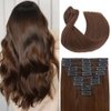 Straight Human Hair Clip In Hair Extensions 8pcs Double Weft Handmade Straight Soft Hair 100% Remy Virgin Human Hair Extensions Real Hair Clip In Hair Extensions Real Human Hair Medium Brown 14inch