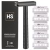 Henson Shaving Razor - Jet Black Double Edge Safety Razor with 5 Spare Blades - 30° Angled Precision With Superior Blade Rigidity- Reusable Single Blade Razors For Men and Women