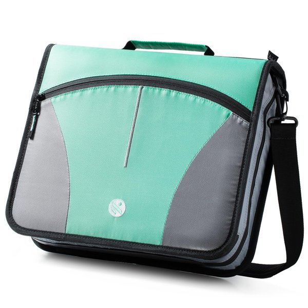 Kinbashi 3 Ring Binder, 3 Inch O-Ring Zipper Binder with Shoulder Strap, Expanding Files and Multiple Pockets, Green
