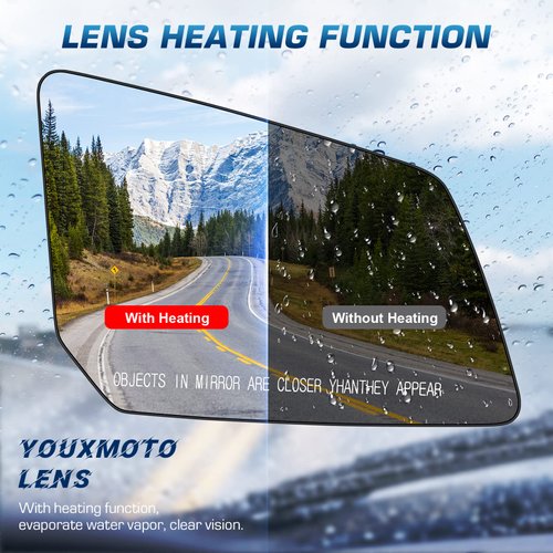 Youxmoto Passenger Right Side Mirror Glass Replacement for 2007-2016 GMC Acadia/Chevy Traverse/Saturn Outlook, with Backing Plate Heated Glass, Replaces ‎15951928, 25990004
