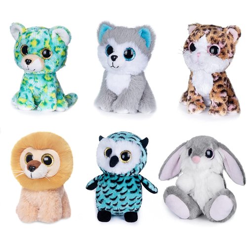 My OLi 5" Plush Toys Set Stuffed Animals Bundle of Cute Animals Toys Lion/Rabbit Bunny/Leopard/Cat/Husky Dog/Owl Plush Animals Pack of 6 for Babies Kids Girls Boys