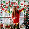 Merry Christmas Banner, Glitter Merry Christmas Banner and Glitter Christmas Signs Banner for Party Decoration, Red & Green Xmas Party Decorations for Home Wall Fireplace Party Supplies