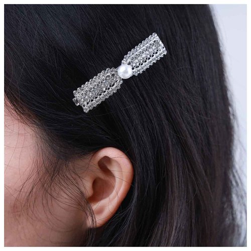 Andelaisi Vintage Crystal Pearl Hair Clip Barrette Wedding Rhinestone Hair Barrettes Silver Pearl Crystal Barrette Head Clips Bride Pearl Hairclip Decorative Headwear Crystal Wedding Headpieces