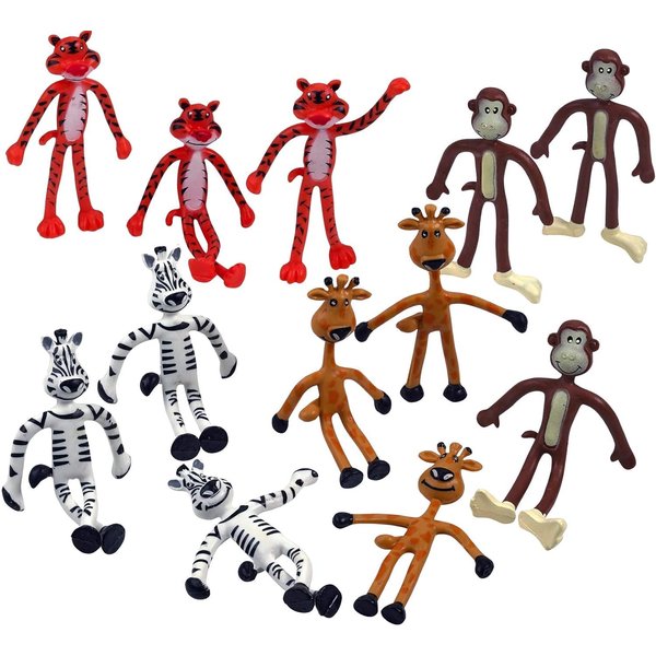 Kicko Zoo Animals Toys - Rainforest Animals Figures - Jungle Animals Figures - Durable Plastic Toy for Kids - Educational and Fun Bendable Toys - 12 Pack - 4 Inch Safari Animal Figures Stress Relief