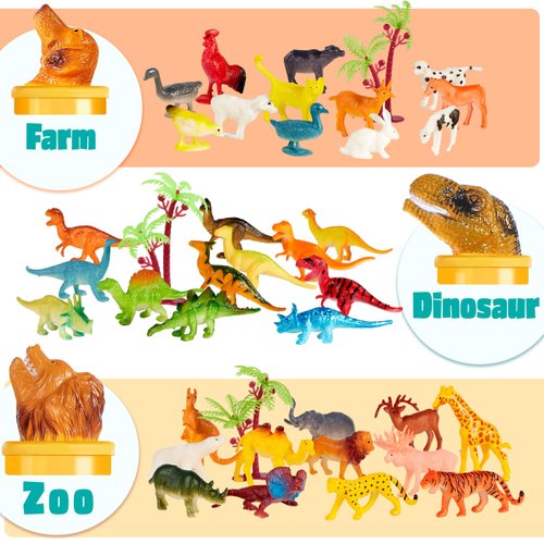 JOYIN 69Pcs Small Animal Figures, Assorted Mini Plastic Animal Toy (Ocean, Zoo, Farm, Dinosaur, Insect), Realistic Tiny Little Animals for Sensory Bin, Christmas Birthday Gifts, Toddler 3+, Kid 3-5