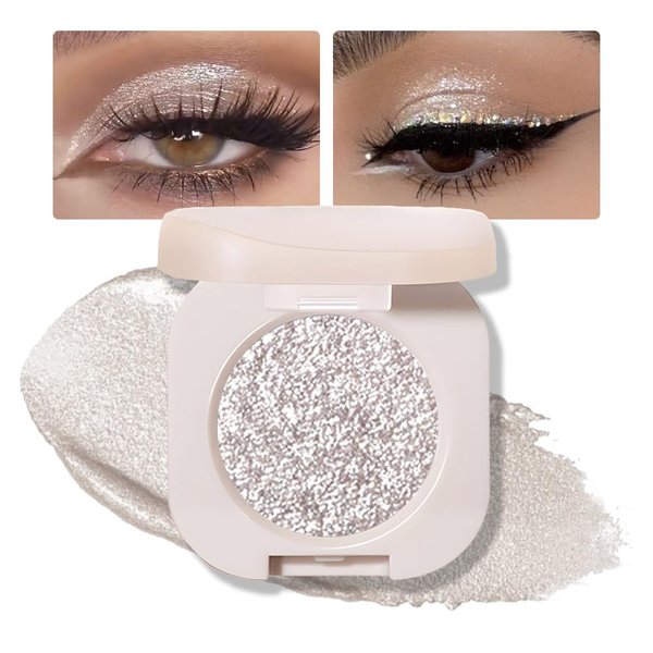 FeiCuiYun Monochrome Glittle Eyeshadow, light eyeshadow, pressed glitter eyeshadow, Glittle Matte Pressed Powder Single Vegan Eyeshadow; Talc, Paraben & Cruelty Free, Slive Glitter (12)