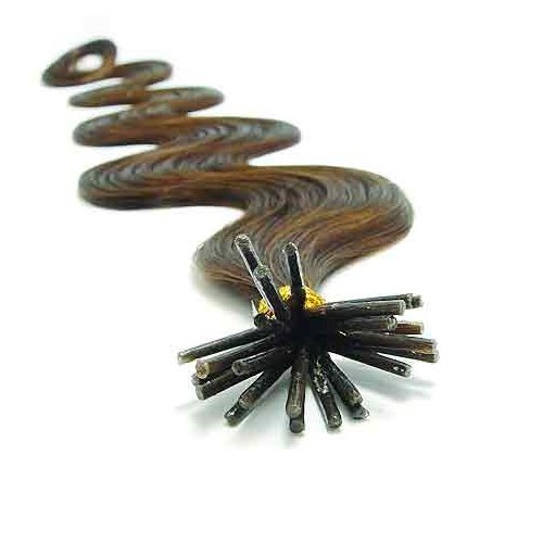 25 Strands Wavy Body Wave Micro Ring Links Locks Beads Keratin Stick I Tipped Pre Bonded Human Hair Extensions Color #8 (Light Brown)