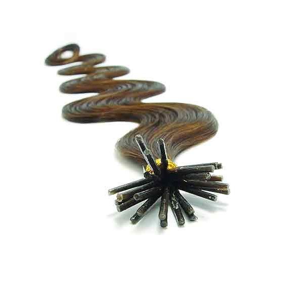 25 Strands Wavy Body Wave Micro Ring Links Locks Beads Keratin Stick I Tipped Pre Bonded Human Hair Extensions Color #8 (Light Brown)