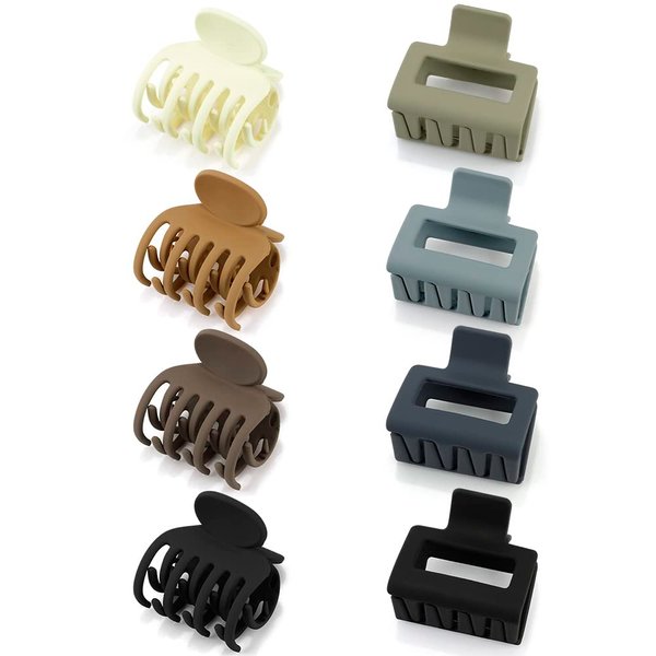 ATODEN Small Hair Clips Mini Claw Clips for Thin Hair 8Pcs Cute Hair Clips 2'' Square Neutral Claw Clips 1.5'' Double Row Teeth Matte Medium Hair Clips for Thick Thin Fine Hair Accessories