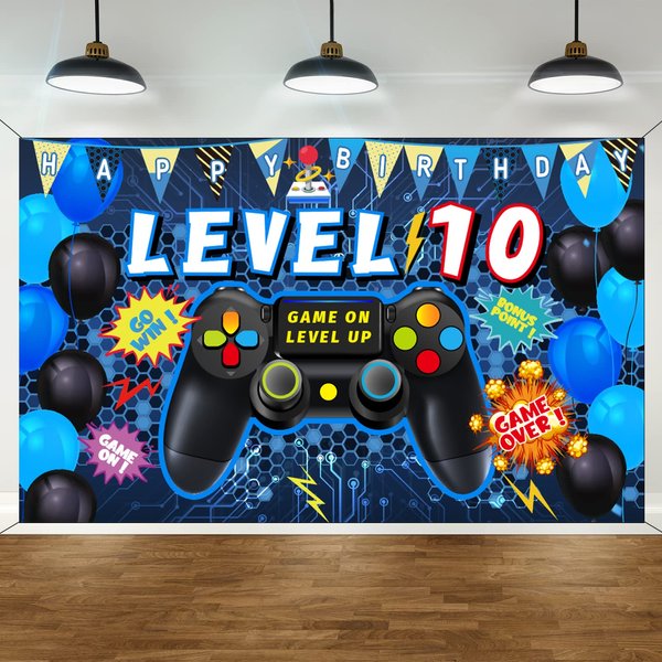 Vlipoeasn 10th Birthday Decorations for Boys 10th Video Game Birthday Decorations 10 Birthday Video Game Backdrop 10 Birthday Backdrop for Boys
