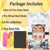 Fall Press on Nails Short Square Fake Nails Maple Leaf Stick on Nails Full Cover Artificial Thanksgiving False Nails Autumn Glossy Maple Leafs with Glitter Design for Women Holiday Stick on Nails