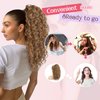 HOOJIH Ponytail Extension, Curly Wavy Drawstring Ponytail Hair Extensions Extra Fluffy Fake Pony Tail Extension 18 Inch Synthetic Hairpiece for Women Daily Use - Mixed Brown