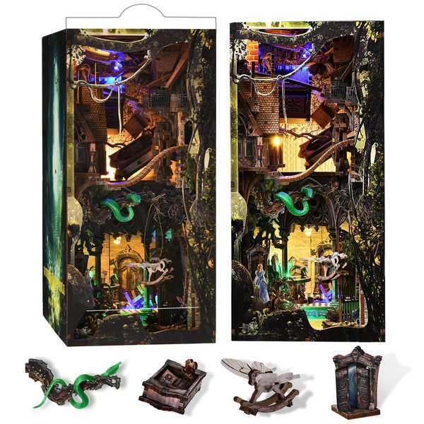 MiniCity Book Nook Kit, DIY 3D Wooden Puzzle Miniature for Adults and Beginners (Down The Rabbit-Hole Alice in Wonderland)