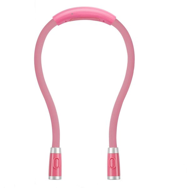 Rechargeable LED Neck Reading Light, Book Lights for Reading in Bed, 3 Brightness Levels, 2 Flexible Soft Silicone Arms Comfortable Wear, Long Lasting. Perfect for Bookworms, Craft & Knitting (Pink)