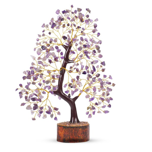 YUVDIPR Amethyst Gem Tree Buddha Artificial Bonsai Home Décor Reiki Healing Chakra Office Desk Decoration Good Luck Gift Strength Spiritual Crystal Wealth Prosperity Fortune Room Kitchen Feng Shui