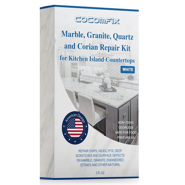 Quartz Countertop Chip Repair Kit(White), Marble and Granite Repair to Fix Nicks, Chips or Scratches on Granite, Marble Porcelain, Corian, Travertine, Quartz, Acrylic and Other Surfaces.