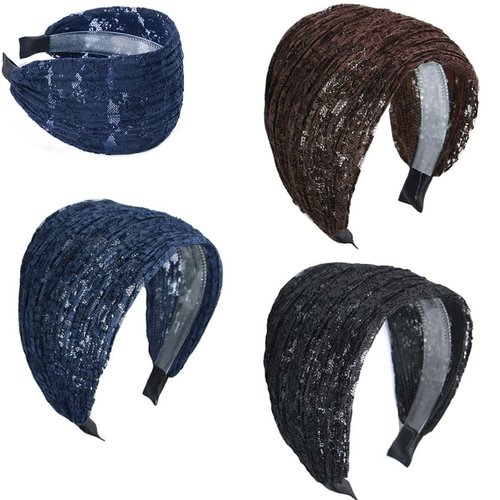 FZBNSRKO Wide Hair Hoop,3pcs Non-Slip Wide Hard Headband with Teeth for Women,Elegant Wide Lace Hairband,Hollow Headband Lace Floral Hair Band for Movies/Shopping/Travel/Dating(Random Color)