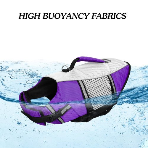 Dog Life Jacket Swimming Vest Lightweight High Reflective Pet Lifesaver with Lift Handle, Leash Ring Purple,XS