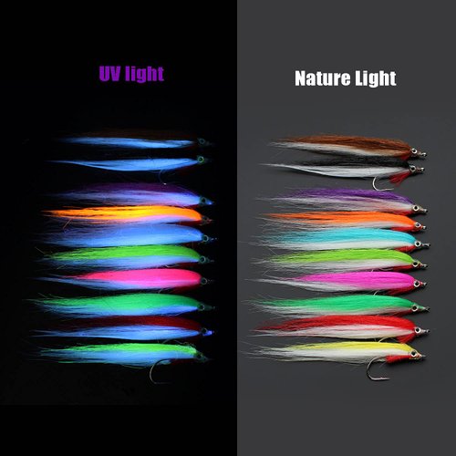 Tigofly 20 pcs 1/0 4cm UV Colors High Carbon Hook Polar Fry Salmon Trout Sea Bass Steelhead Minnow Fly Fishing Flies Lure Set