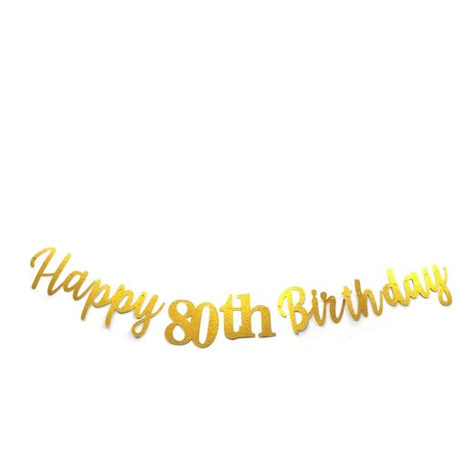 MEDIMQC Gold Happy 80th Birthday Banner Sign Gold Glitter 80 Years Birthday Party Decorations Supplies Anniversary Celebration Backdrop Pre-Assembled