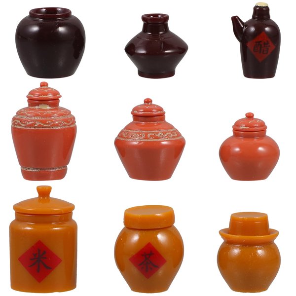 VOSAREA 9pcs Miniature Jar Dollhouse Mini Canister Set Storage Jars Pretend Play Toys for DIY Dollhouse Fairy Garden Micro Landscape Decoration