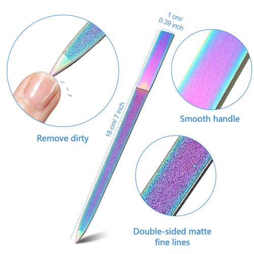 Mudder 6 Pcs Diamond Nail File Metal File Buffer 7 Inch Stainless Steel Double Side Nail File Fingernails Toenails Manicure Files for Salon and Home Rainbow Color