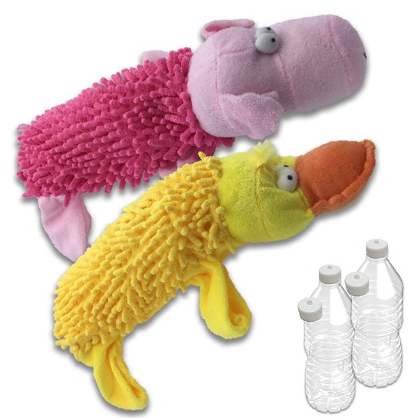 Bottle Shaggy Amazing Pet 2 Pack Crackles and Squeaks Water Bottle Toy with 2 Replacement Squeakers 1 Pig and 1 Duck